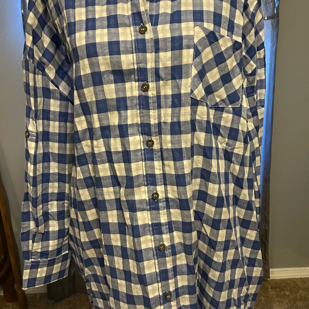 2 for $20 sale! Classic Blue and White Plaid Women's Tunic